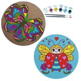 2'li MANDALA Boyama Seti. 20x20 Cm Uv Baskı 6 Akrilik Boya 2 Fırça 3 mm MDF plaka (SET29)