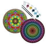 2'li MANDALA Boyama Seti. 20x20 Cm Uv Baskı 6 Akrilik Boya 2 Fırça 3 mm MDF plaka (SET2)