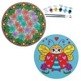 2'li MANDALA Boyama Seti. 20x20 Cm Uv Baskı 6 Akrilik Boya 2 Fırça 3 mm MDF plaka (SET30)