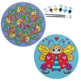 2'li MANDALA Boyama Seti. 20x20 Cm Uv Baskı 6 Akrilik Boya 2 Fırça 3 mm MDF plaka (SET31)