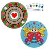 2'li MANDALA Boyama Seti. 20x20 Cm Uv Baskı 6 Akrilik Boya 2 Fırça 3 mm MDF plaka (SET32)
