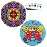 2'li MANDALA Boyama Seti. 20x20 Cm Uv Baskı 6 Akrilik Boya 2 Fırça 3 mm MDF plaka (SET34)