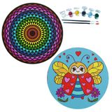 2'li MANDALA Boyama Seti. 20x20 Cm Uv Baskı 6 Akrilik Boya 2 Fırça 3 mm MDF plaka (SET35)