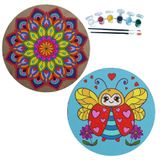 2'li MANDALA Boyama Seti. 20x20 Cm Uv Baskı 6 Akrilik Boya 2 Fırça 3 mm MDF plaka (SET37)