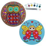 2'li MANDALA Boyama Seti. 20x20 Cm Uv Baskı 6 Akrilik Boya 2 Fırça 3 mm MDF plaka (SET39)