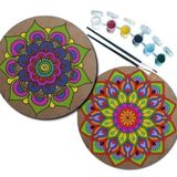 2'li MANDALA Boyama Seti. 20x20 Cm Uv Baskı 6 Akrilik Boya 2 Fırça 3 mm MDF plaka (SET3)