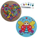 2'li MANDALA Boyama Seti. 20x20 Cm Uv Baskı 6 Akrilik Boya 2 Fırça 3 mm MDF plaka (SET40)