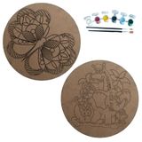 2'li MANDALA Boyama Seti. 20x20 Cm Uv Baskı 6 Akrilik Boya 2 Fırça 3 mm MDF plaka (SET45)