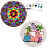 2'li MANDALA Boyama Seti. 20x20 Cm Uv Baskı 6 Akrilik Boya 2 Fırça 3 mm MDF plaka (SET49)
