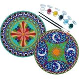 2'li MANDALA Boyama Seti. 20x20 Cm Uv Baskı 6 Akrilik Boya 2 Fırça 3 mm MDF plaka (SET5)