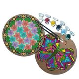 2'li MANDALA Boyama Seti. 20x20 Cm Uv Baskı 6 Akrilik Boya 2 Fırça 3 mm MDF plaka (SET6)