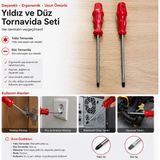 2’li Mıknatıslı Yıldız ve Düz Tornavida Seti Profesyonel Çelik Uçlu Ergonomik Saplı