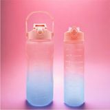 2'li Motivasyonel Matara Seti, 2000 ml + 900 Ml, Pembe, Pipetli Sporcu Su Şişesi - 1 Adet