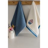 2’li Mutfak Havlusu –%100 Pamuk - Cupcake Nakışlı - 40X60 Cm-Indigo - 40 x 60 cm