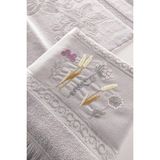 2'li Nakışlı Jakarlı Kadife El Yüz Havlusu - %100 Pamuk - Gri - 50 x 90 cm