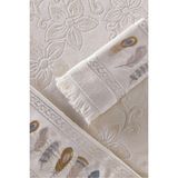 2'li Nakışlı Kadife El Havlusu -Jakarlı Tüy Işlemeli Havlu Seti - Kapuçino - Cappuccino - 50 x 90 cm