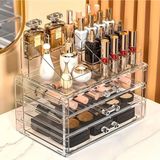 2’li Organizer Set, 3 Çekmeceli, 16 Bölmeli Makyaj ve Kozmetik Düzenleyici - Açık Beyaz - Gri