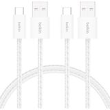 2'li Örgülü Usb-A - Usb-C Kablo, 1,5 M, 15 W, Yumuşak, Esnek ve Hızlı Şarj Kablosu, iPhone 17 - Çok Renkli