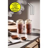 2'li Origami Cam Model Borosilikat Soğuk Kahve Kokteyl Meşrubat Bardak 300 Ml-2'li Cam Pipet Hediye