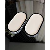 2'li Oval Beton Dekoratif Tabak Takı ve Mum Organizer Seti - Ahşap