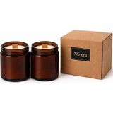2'li Paçuli Vanilya Kokulu Mum Seti Toplam 420 ml (260 Gr) - Ahşap Fitil, Amber Cam Kavanoz, Uzun - Çok Renkli