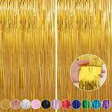 2'li Paket Altın Folyo Saçaklı Perdeler Flamalar Parti Süslemeleri 3,3 x 8 ft, Partiler için Altın Tinsel Perde Saçak Fon, Kapı Saçağı Doğum Günü Flamaları, Fotoğraf Kabini Arka Planları, Parti Dekoru