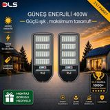 2'li Paket Dls 400W Güneş Enerjili Solar Sokak Lambası Hareket Sensörlü LED Bahçe Aydınlatması - Beyaz
