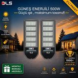 2'li Paket Dls 500W Güneş Enerjili Solar Sokak ve Bahçe Lambası, Lifepo4 Bataryalı, IP66, Harek - Çok Renkli