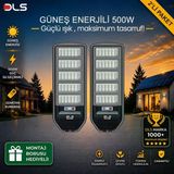 2'li Paket DLS 500W Güneş Enerjili Solar Sokak ve Bahçe Lambası, LiFePO4 Bataryalı, IP66, Hareket Sensörlü, Uzaktan Kumandalı LH99-500