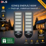 2'li Paket DLS 600W Güneş Enerjili Solar Sokak ve Bahçe Lambası, LiFePO4 Bataryalı, IP66, Hareket Sensörlü, Uzaktan Kumandalı LH99-600