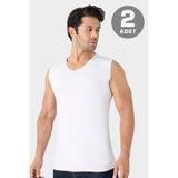 2'li Paket Erkek Beyaz V Yaka Kolsuz Tişört Atlet Pamuklu Likralı Esnek ve Yumuşak Kumaş - 2XL