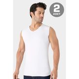 2'li Paket Erkek Beyaz V Yaka Kolsuz Tişört Atlet Pamuklu Likralı Esnek ve Yumuşak Kumaş - 2XL