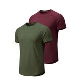 2'li Paket Erkek Spor Tişört Pamuklu Esnek Günlük Kullanıma Uygun Premium Rahat KalıpT-shirt HAKİ-BORDO