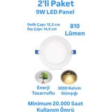 2'li Paket ERKLed 9 Watt Led Panel Spot Günışığı 810 Lümen Sıvaaltı Panel Armatür Spot Lamba