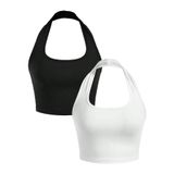 2'Li Paket Kare Yaka Siyah ve Beyaz Renk Boyun Askılı Crop Top Bluz (Siyah, M)