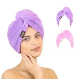 2'Li Paket Mikrofiber Saç Havlusu (Lila-Pembe)