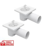 2’li Paket Plastik Yer Sifonu 10x10 cm Kare Izgaralı – 50 mm Yandan Çıkışlı ABS Plastik Banyo Duş Balkon Tahliye Süzgeci