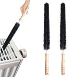 2'li Paket Radyatör Fırçası, Kurutucu Temizleyici Havalandırma Fırçası, 40 cm Uzunluğunda Esnek Boru Buzdolabı Bobin Fırçası, Buzdolapları, Süpürgelikler için Ahşap Saplı Havalandırma Temizleyici