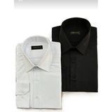 2'li Paket Siyah-Beyaz Slim Fit Kolay Ütü Teri Emen Nefes Alan Doku Dört Mevsim Erkek Gömlek - XL