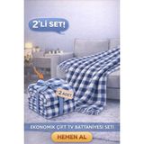 2’li Pamuklu Çift Kişilik Skoc Tv Battaniyesi | 180×220 cm | Yumuşak & Dayanıklı - Lacivert - 180 x 220 cm