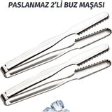 2'li Paslanmaz Çelik Buz Maşası Tırtıklı - Inox