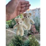 2'li Peluş Ayıcık Anahtarlık Çanta Süsü Çanta Charm - Krem
