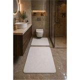 2'li Peluş Banyo Paspası Halı Klozet Takımı Beyaz Kaymaz Taban (60X50-60X90)