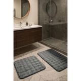 2’li Peluş Bubble Banyo Paspas Seti 60x100+50x60 cm Kaymaz Lateks Taban, Yumuşak Yüzey, Yıkanabilir