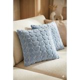 2'li Peluş Kalp Desenli Kırlent Kılıfı 45X45 cm | Fermuarlı Dekoratif Yastık Kılıfı - Mavi