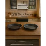 2'Li Pizza Tavası Seti Alüminyum Pizza Tepsisi Yapışmaz Lahmacun Pide Tavası 28 Cm