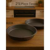 2'Li Pizza Tavası Seti Alüminyum Pizza Tepsisi Yapışmaz Lahmacun Pide Tavası 31 Cm