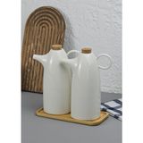 2'li Porselen Yağdanlık Seti - Bambu Altlıklı Yağlık Takımı - Mantar Kapak - 2x500 ML