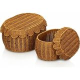 2'li Rattan Sepet Organizer Kapaklı Hasır Saklama Sepeti Seti Dekoratif Çok Amaçlı Düzenleyici - Çok Renkli