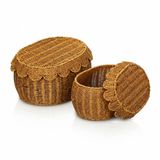 2’li Rattan Sepet Organizer Kapaklı Hasır Saklama Sepeti Seti Dekoratif Çok Amaçlı Düzenleyici Sepet Büyük ve Küçük Boy